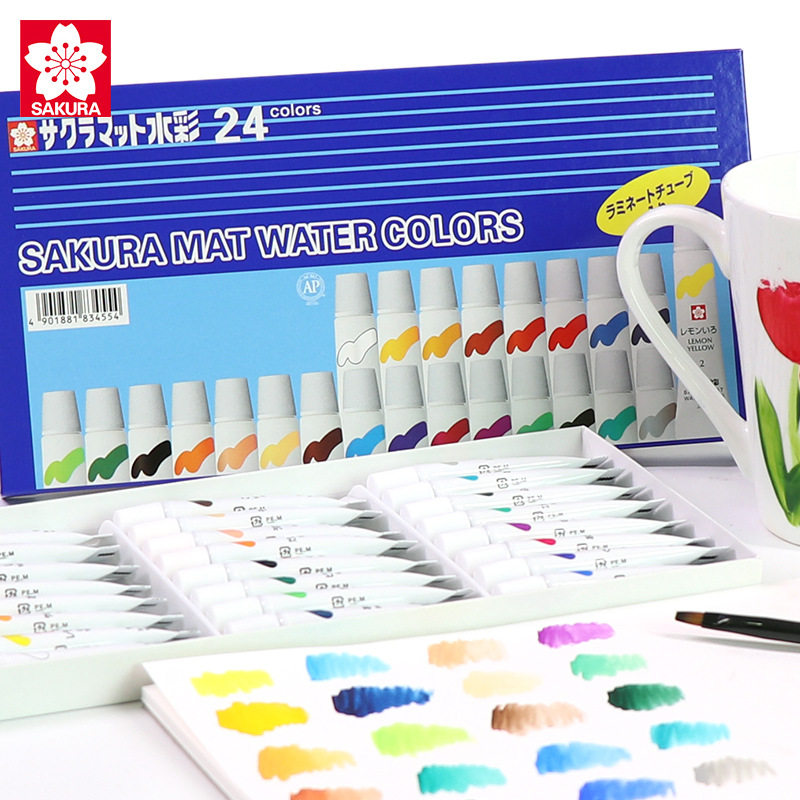 日本樱花半透明水彩颜料5ml液体管状12色18色24色套装画家用蓝盒