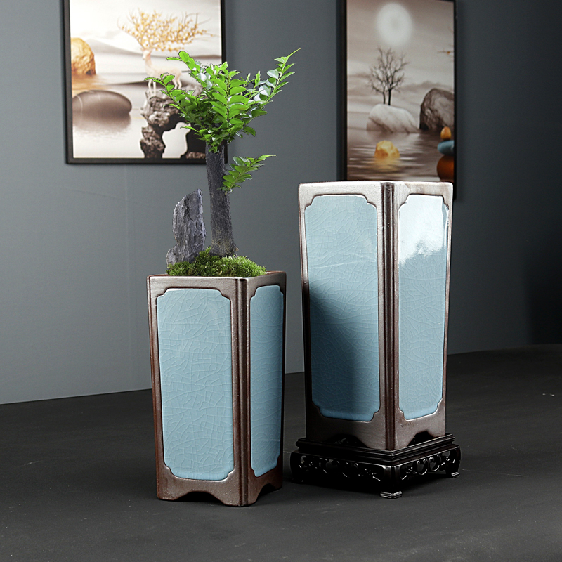 紫砂哥窑复古中式花盆