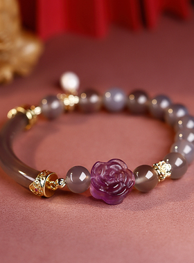 花朵灰月光半镯手串女款2024新款气质百搭精致款轻奢小众古风手串