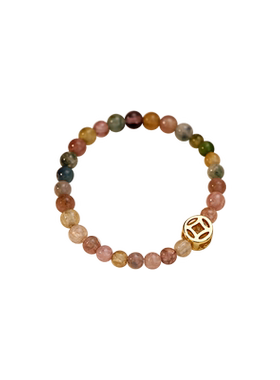 碧玺钱币戒指女款2024年爆款轻奢小众设计感食指戒珠珠尾戒高级感