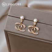 2024新款 925纯银银针耳钉女2023爆款 双C耳环珍珠小香耳饰小众耳夹