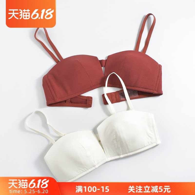 橙之色内衣女无钢圈无海绵半杯薄款小胸学生复古甜美日系少女文胸
