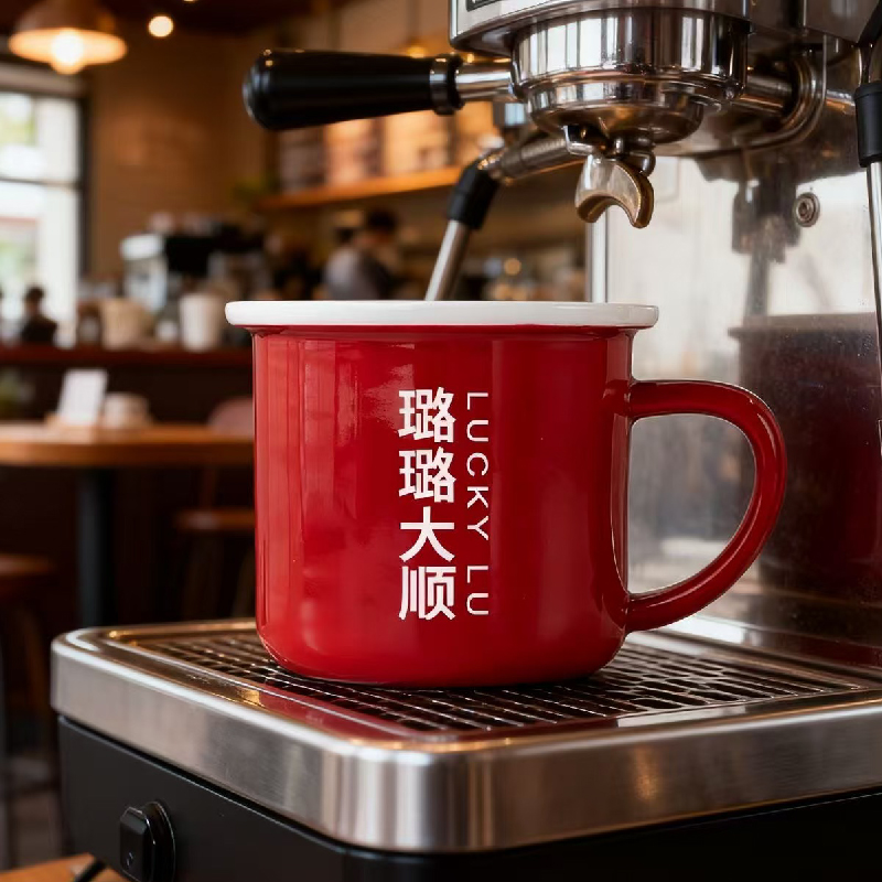 中国红陶瓷马克杯定制LOGO