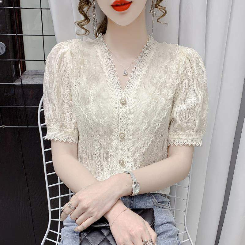 夏季t恤短袖蕾丝雪纺衫夏装女2023年新款设计感小众上衣休闲春装