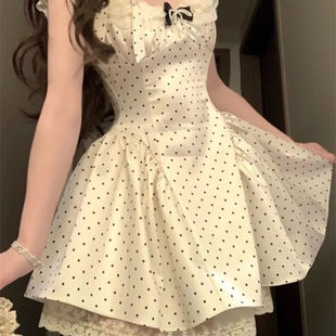 法式 迪葵纳miu系波点吊带连衣裙女夏季 甜美收腰显瘦生日公主短裙
