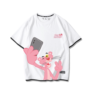 PINK PANTHER粉红豹周边假两件短袖男女2024新款夏季纯棉百搭T恤
