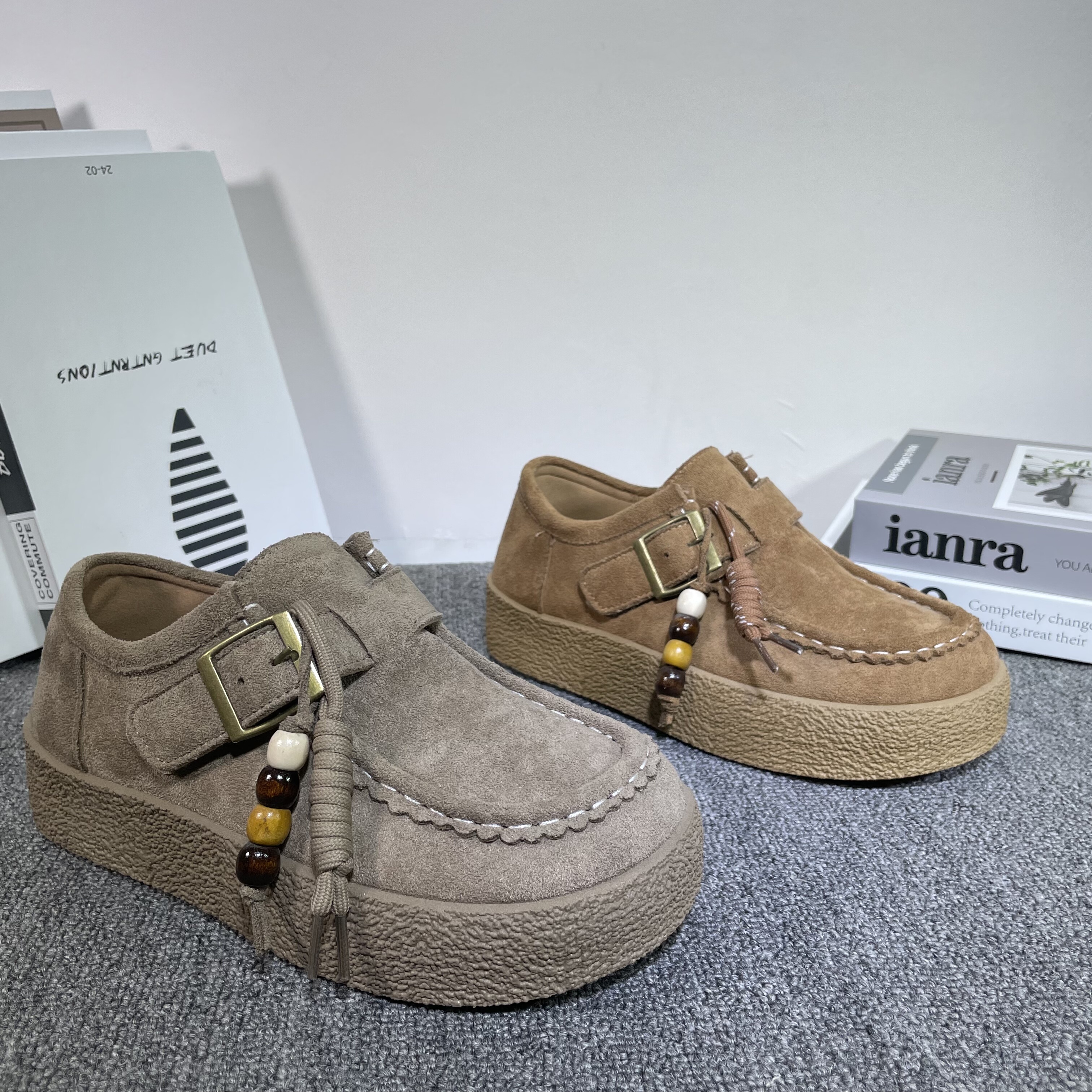 厚底勃肯鞋女2026新款复古浅口单鞋系带串珠软底不累脚乐福鞋,女鞋,松糕（摇摇）鞋,淘宝优惠券,粉丝福利购,淘宝优惠卷