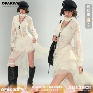 OfAkiva“尤加利”浪漫飘逸衬衫连衣裙女蕾丝拼接侘寂风艺术长裙