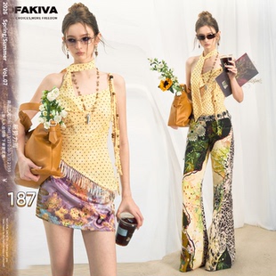 OfAkiva 波点吊带背心女荡领野餐流苏挂坠飘带短上衣 柠檬草