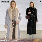 现货 OfAkiva 智性范本 长毛拼接氛围感毛呢外套女长款 大衣