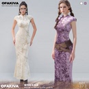 新中式 白釉胎瓷 OfAkiva 蝴蝶烫钻丝绒旗袍连衣裙 现货