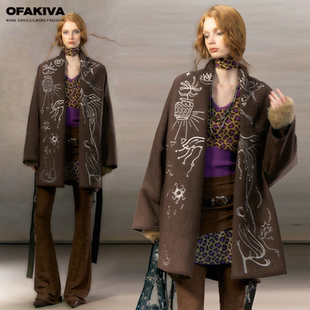 22万针重工刺绣双面呢浴袍式 巴斯特 OfAkiva 毛呢外套 现货