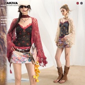 套装 波嬉风性感蕾丝吊带钩针罩衫 印花法式 OfAkiva