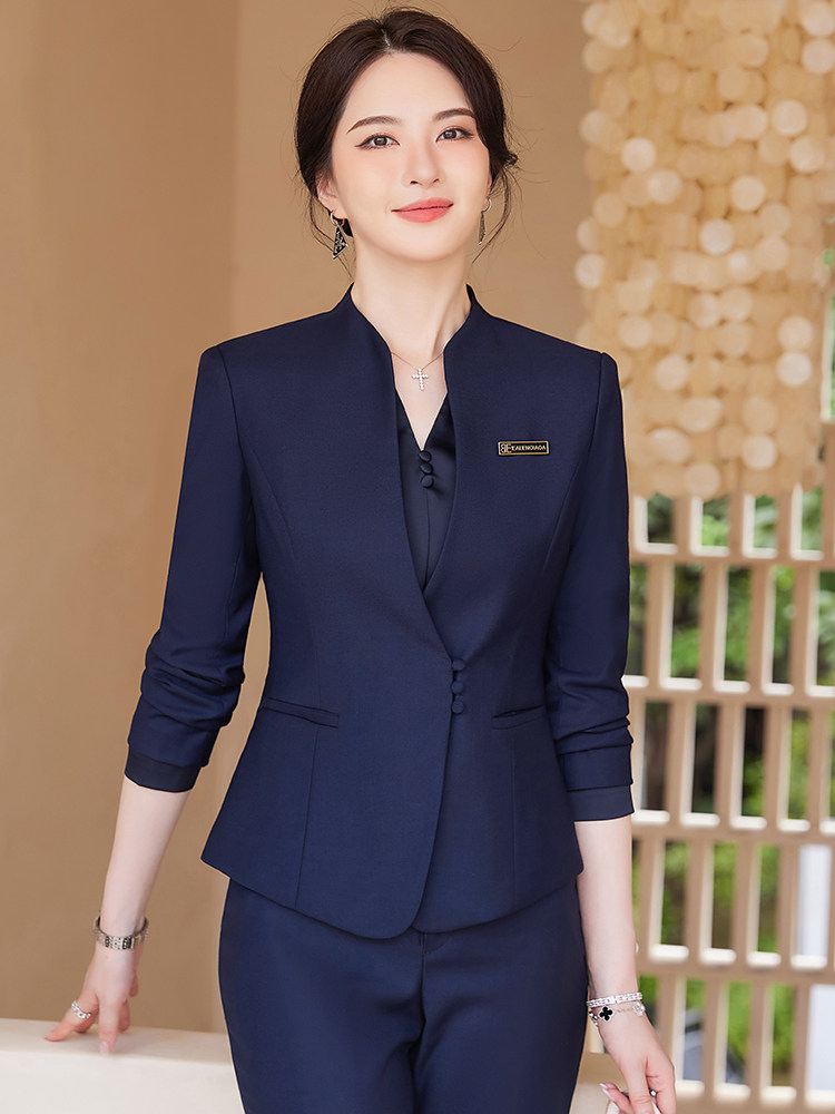 职业无领西装套装女春秋酒店前台接待领班工装珠宝店美容院工作服