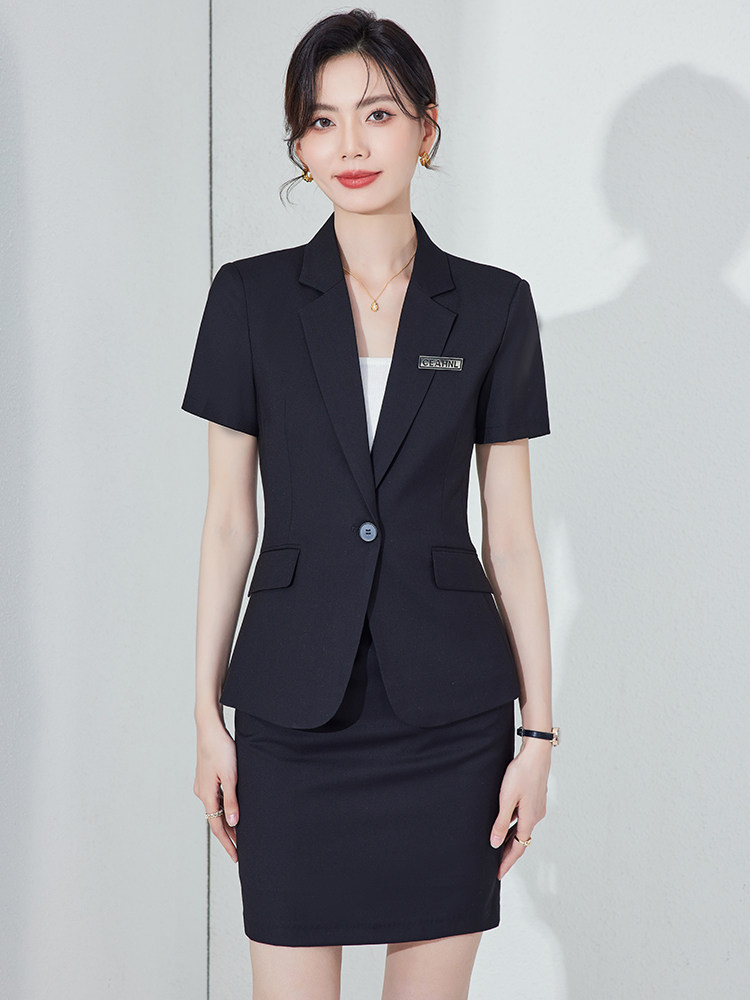 黑色职业西装套装裙女夏季薄款气质小个子正装餐饮酒店经理工作服