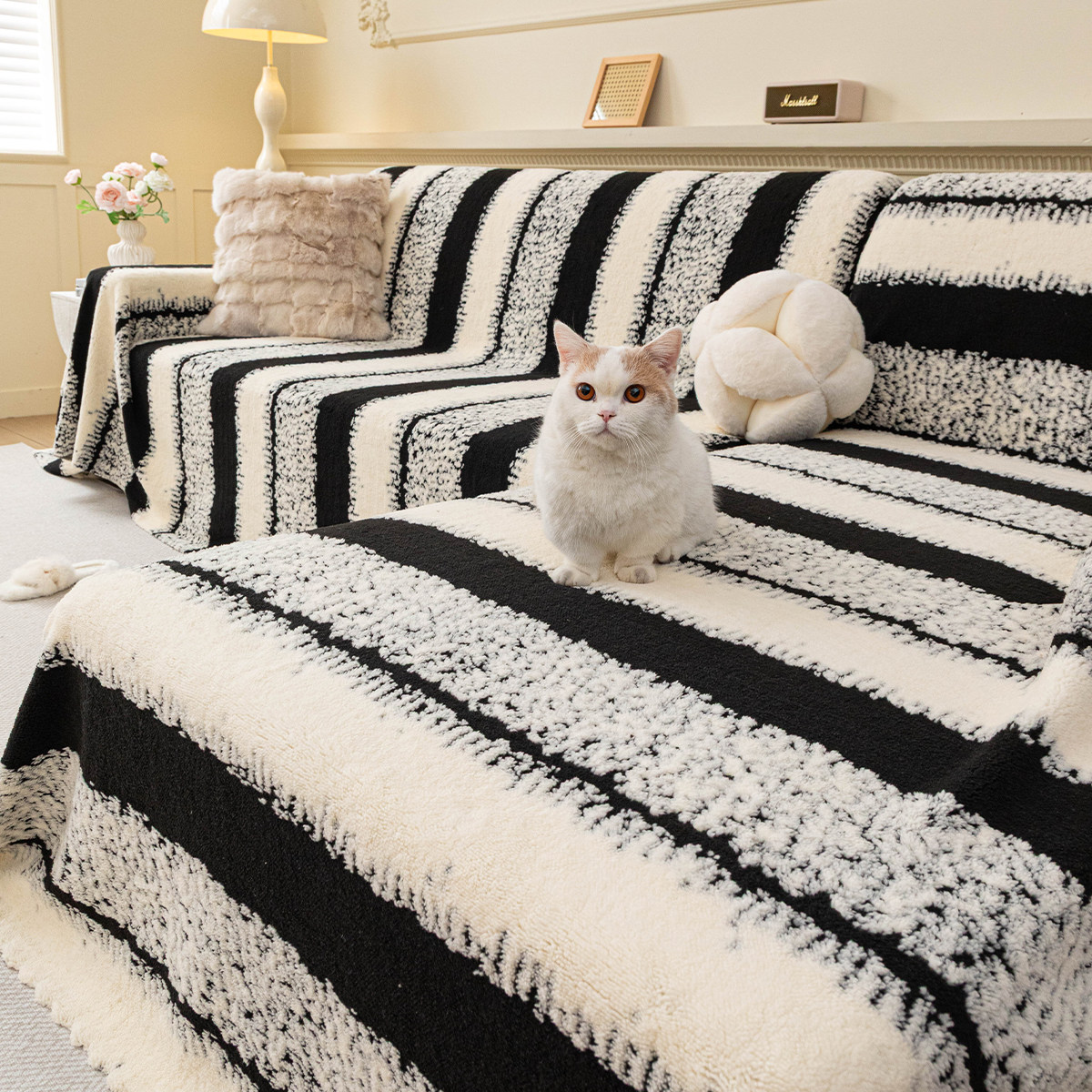 2025新款冬季毛绒沙发盖布巾三座一贵妃一整张全盖加厚坐垫套罩毯