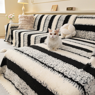 2025新款冬季毛绒沙发盖布巾三座一贵妃一整张全盖加厚坐垫套罩毯