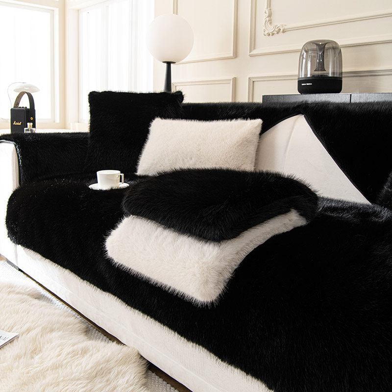 2023新款高级感黑色毛绒沙发垫秋冬季轻奢风仿皮草防滑坐垫子套罩,居家布艺,沙发垫,淘宝优惠券,粉丝福利购,淘宝优惠卷