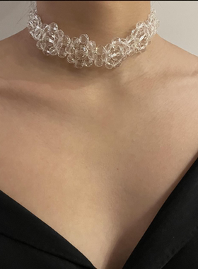 手工透明短款百搭水晶锁骨链