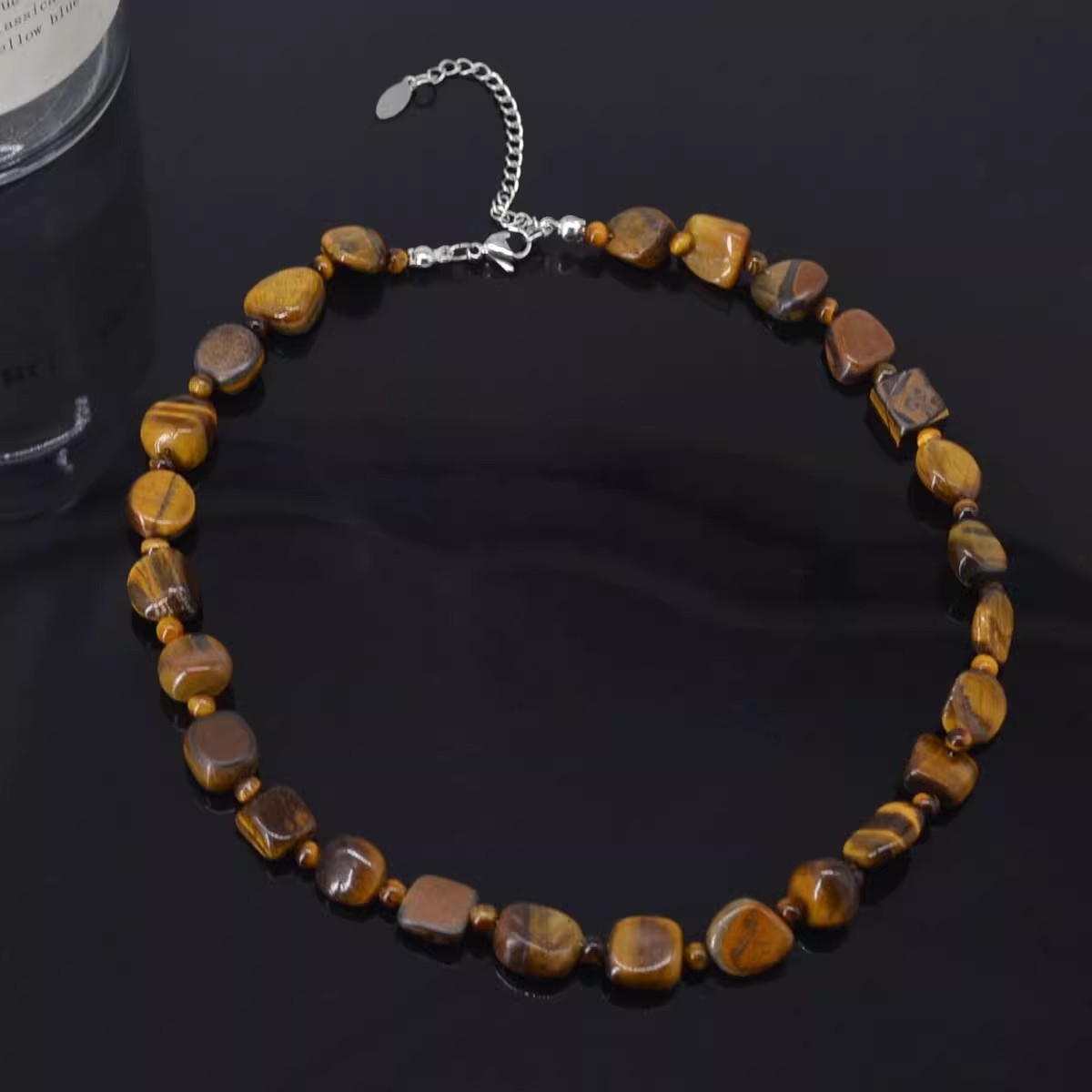 虎眼石串珠项链女高级感锁骨颈链