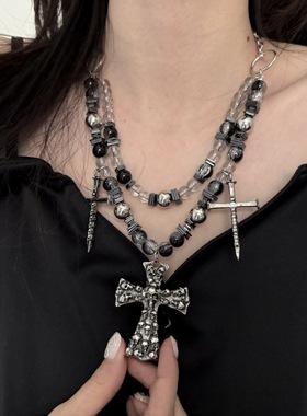 暗黑亚文化十字架铆钉夸张朋克项链女金属复古亚文化嘻哈锁骨链