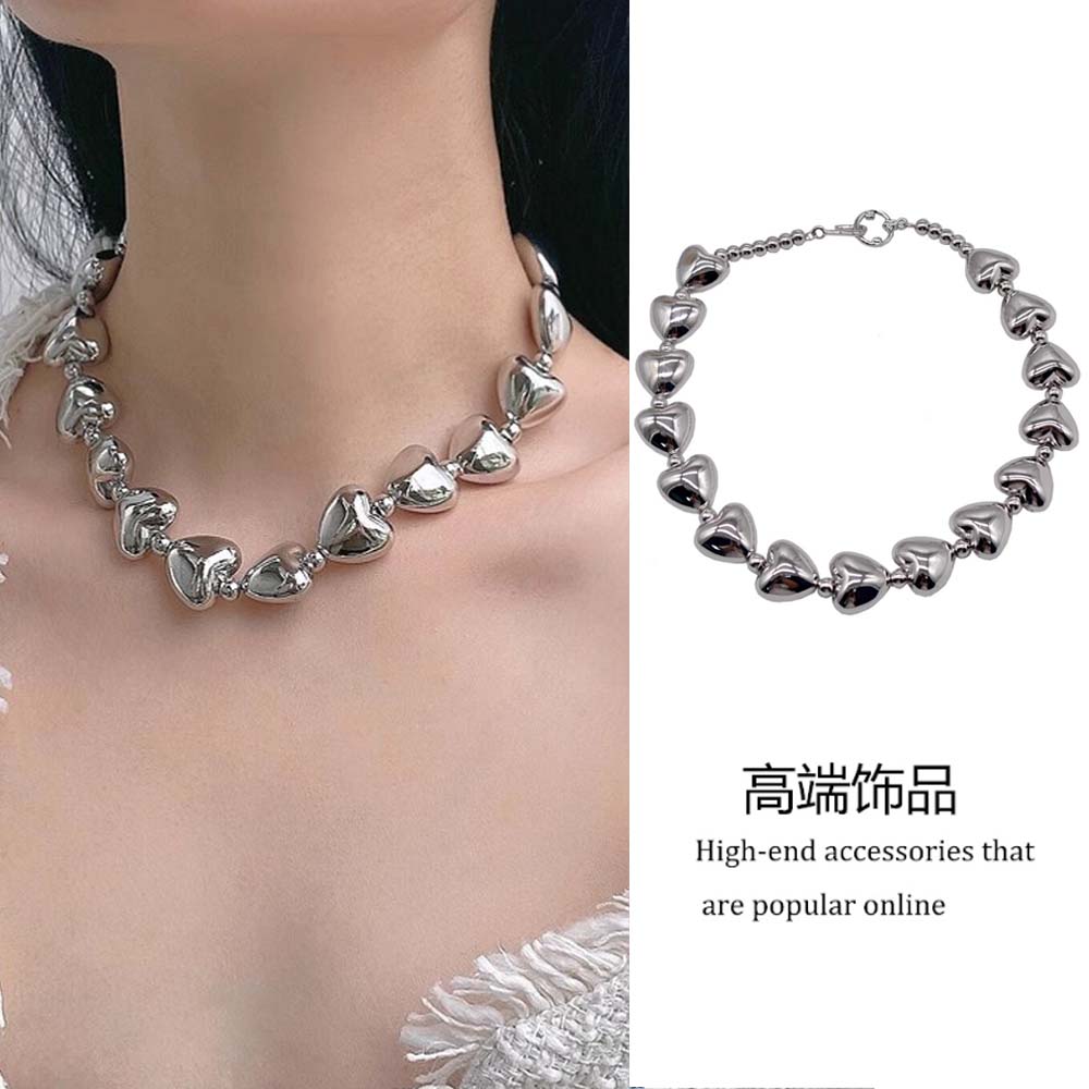 网红气质金属爱心串珠项链颈链女
