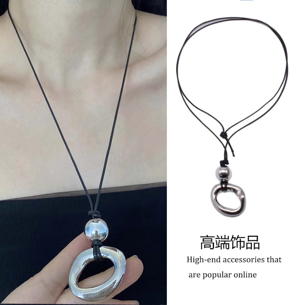 设计感不规则金属圆圈吊坠项链女