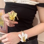 夸张金属树叶开口弹簧手镯女小众个性 手环复古高级感气质臂环手饰