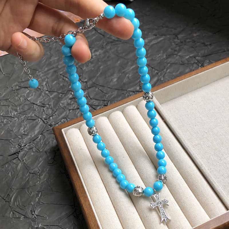 绿松石串珠十字架吊坠项链颈链