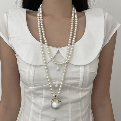 满钻夸张大珍珠多层长款项链女