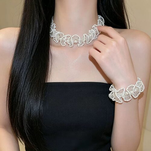 法式串珠珍珠波浪花项链女款高级感choker锁骨链脖子配饰品