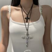 满钻复古十字架重工双层串珠项链朋克个性 暗黑哥特y2k叠戴锁骨链