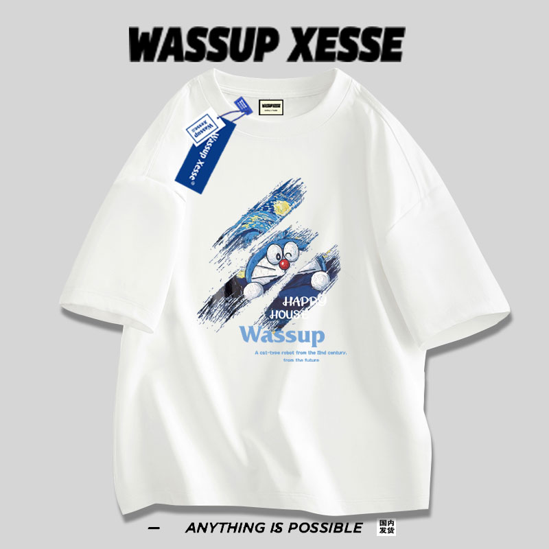 WASSUP重磅纯棉短袖t恤男女夏季潮牌叮当猫宽松百搭美式小众半袖