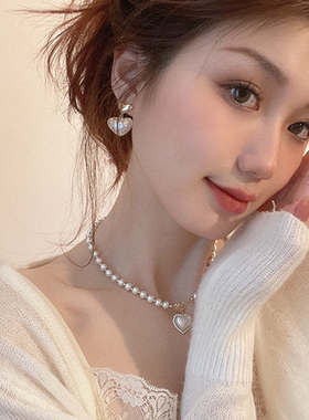 爱心珍珠颈链项链女高级感小众锁骨链