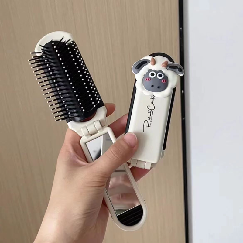 蝴蝶结迷你便携折叠梳子气囊刘海带镜子小梳子