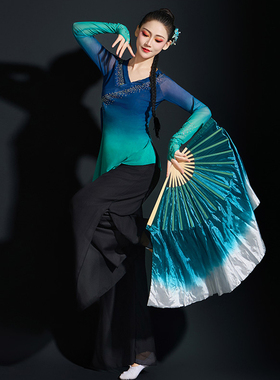 中国风古典舞演出服绿色一条大河北舞同款飘逸扇子舞梅花泪舞蹈服