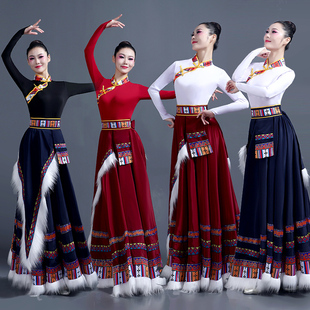 次仁拉索新式藏服新款女士蒙古舞蹈服格桑花广场舞藏族舞蹈大摆裙