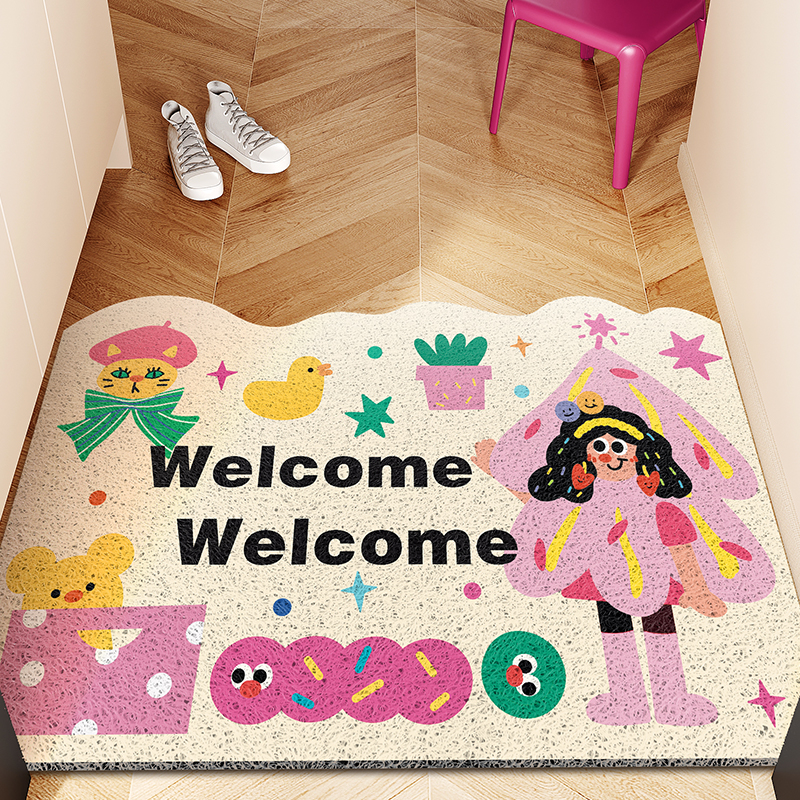 丝圈趣味入户地垫可擦蹭土厚实玄关家用脚垫耐磨耐脏防滑除尘软垫