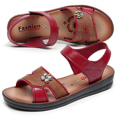 镂空中年 妈妈鞋 女夏坡跟魔术贴凉鞋 平底透气防滑露趾大码 塑料凉鞋