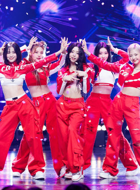 2025新款韩女团itzy同款cake红色表演出服学生爵士舞蹈kpop打歌服