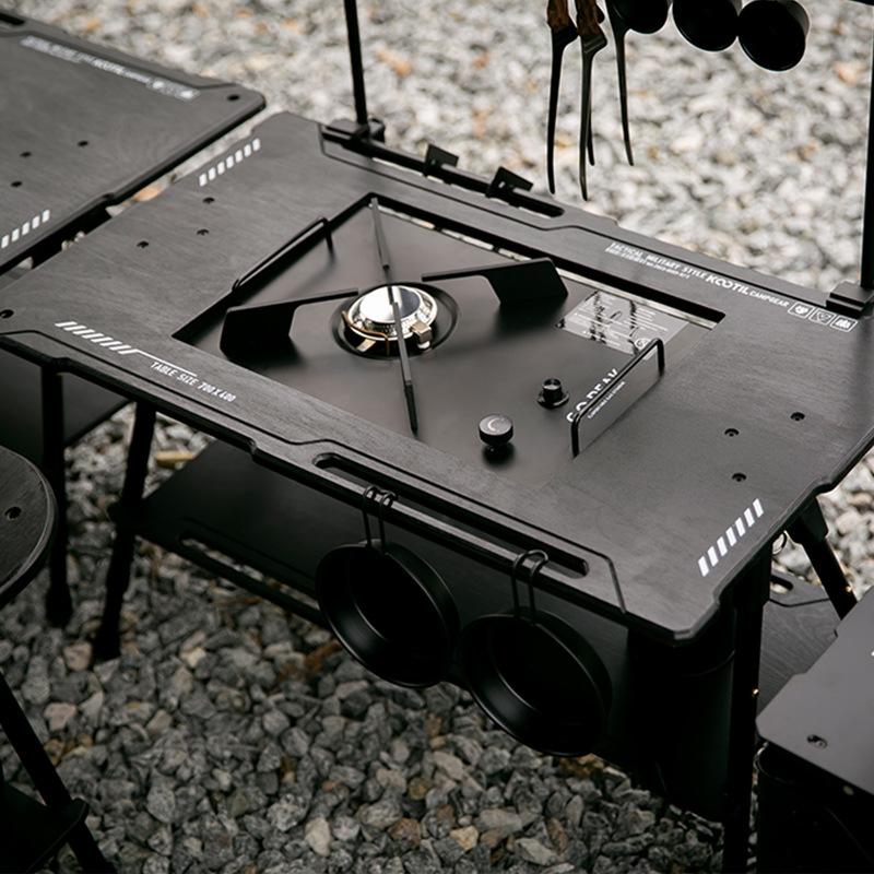 户外黑化炉灶桌露营战术桌便携式野餐折叠升降igt桌子野餐置物架