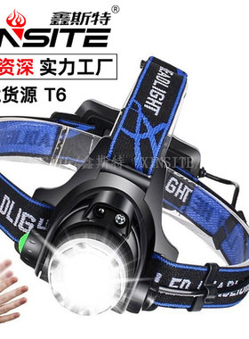 跨境USB感应头戴式 t6强光充电头灯led变焦户外登山夜钓灯
