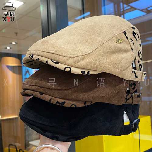 豹纹复古显脸小可调鸭舌前进帽