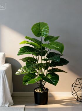 跨境绿植滴水观音植物过胶叶婚庆家居装饰假盆景摆件亚马逊仿真花