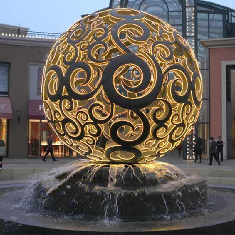 不锈钢雕塑圆球镂空灯光雕塑公园草坪水景喷泉摆件创意空心金属球