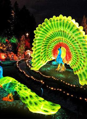 玻璃钢大型彷真孔雀摆件发光动物灯雕塑户外花园林景观庭院装饰品