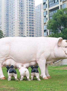 户外农家庭院玻璃钢动物香猪雕塑大仿真猪模型花园景观装饰品摆件