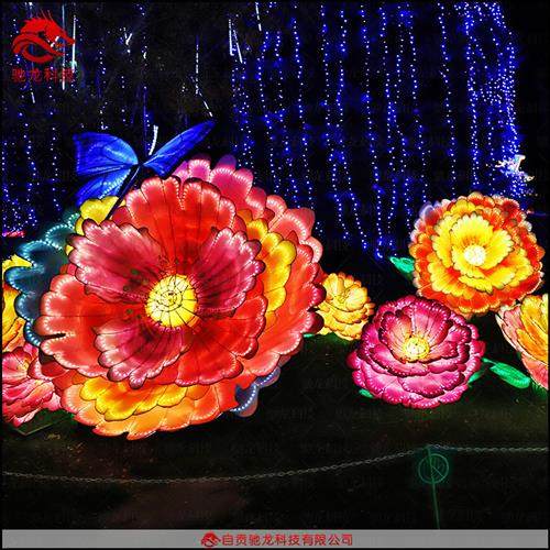 花朵花灯牡丹花玫瑰造型彩灯大型发光花模型装置定制迎春灯饰公司