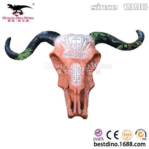 商场酒吧室内外美陈挂件摆件仿真牛头骨架模型自贡恐龙厂家定制.