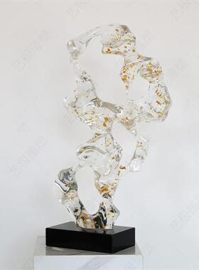 新品太湖石玄关招财摆件客厅软装饰摆设酒店大堂透明树脂雕塑